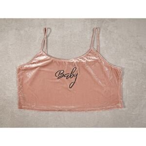 Baby Womens Pink Velvet Cropped Top Spaghetti Strap Solid Size 14